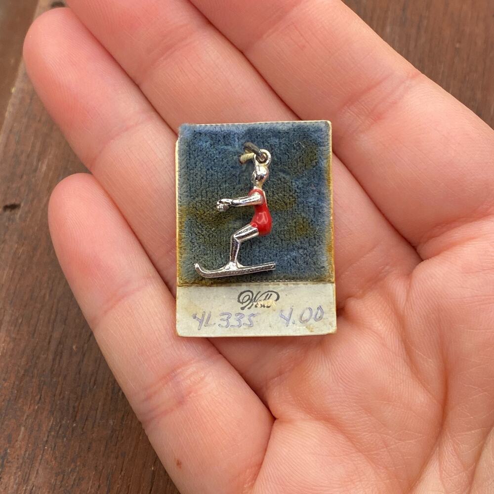 Vintage Wells 925 Sterling Silver Enamel Female Water Skier Pendant Charm